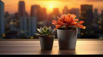 ai généré fleur pot sur une Bureau bureau, succulent cactus vase, génératif ai photo