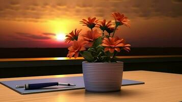 ai généré fleur pot sur une Bureau bureau, succulent cactus vase, génératif ai photo