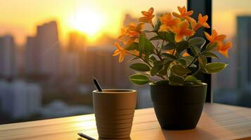 ai généré fleur pot sur une Bureau bureau, succulent cactus vase, génératif ai photo