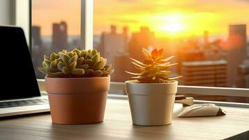 ai généré fleur pot sur une Bureau bureau, succulent cactus vase, génératif ai photo