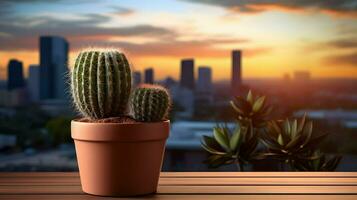 ai généré fleur pot sur une Bureau bureau, succulent cactus vase, génératif ai photo