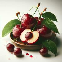 ai généré rouge Cerise fruit avec gouttes l'eau photo