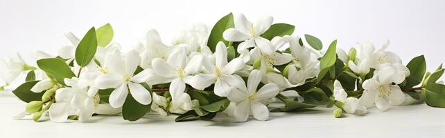 ai généré jasmin fleurs sur blanc surface. ai généré photo