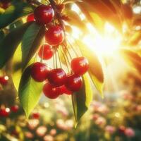 ai généré mûr Cerise fruit sur arbre photo