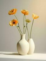 ai généré une blanc vase avec les plantes et Jaune coquelicots. haute résolution. ai génératif photo