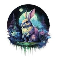 ai généré aquarelle lapin et embrasé lune pour T-shirt conception. ai généré photo