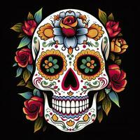 ai généré mexicain des roses crâne. mexicain des roses crâne. dia de los muertos shugar coloré diriger. ai généré photo