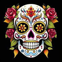 ai généré mexicain des roses crâne. mexicain des roses crâne. dia de los muertos shugar coloré diriger. ai généré photo