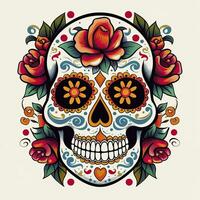 ai généré mexicain des roses crâne. mexicain des roses crâne. dia de los muertos shugar coloré diriger. ai généré photo