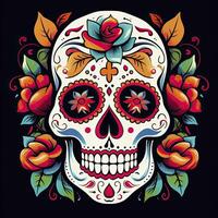 ai généré mexicain des roses crâne. mexicain des roses crâne. dia de los muertos shugar coloré diriger. ai généré photo