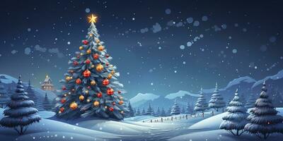 ai généré maison avec Noël arbre dans hiver pour joyeux Noël et content Nouveau an. ai généré photo