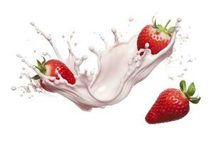 ai généré Lait ou yaourt éclaboussure avec des fraises isolé sur blanc arrière-plan, 3d le rendu. ai généré photo