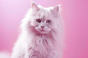 ai généré rose coloré chat sur rose Contexte. ai généré photo