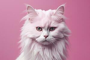 ai généré rose coloré chat sur rose Contexte. ai généré photo