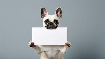 ai généré chien en portant une Vide papier pour copie espace. publicité, contenu, information concept photo