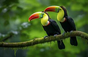 ai généré toucan séance sur le branche dans le forêt. ai généré photo