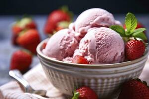 ai généré fraise la glace crème avec Frais des fraises. ai généré photo