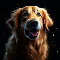 ai généré une d'or retriever est souriant dans de face de lumières photo