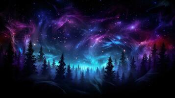 ai généré une nuit ciel rempli avec beaucoup de étoiles et des arbres, ai photo