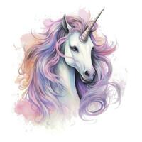 ai généré aquarelle fantaisie Licorne agrafe art. ai généré photo