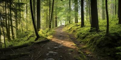 ai généré une route avec magnifique forêt. ai généré photo