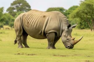 ai généré Sud africain rhinocéros pâturage. ai généré photo