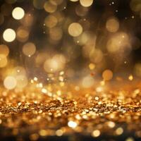 ai généré d'or flou Contexte avec une bokeh effet et confettis. un abstrait luxueux de fête toile de fond. génératif ai. photo