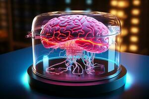 ai généré Humain cerveau. cerveau scans, en intégrant La technologie dans neuroscience photo