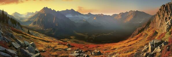 ai généré panorama Montagne l'automne paysage. ai généré photo