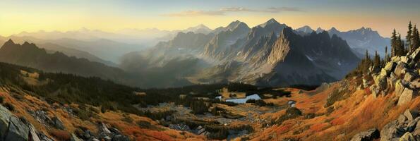 ai généré panorama Montagne l'automne paysage. ai généré photo