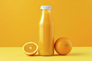 ai généré Orange jus bouteille sur Orange Contexte. ai généré photo