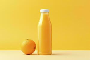 ai généré Orange jus bouteille sur Orange Contexte. ai généré photo