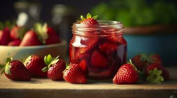 ai généré fraise confiture et Frais baies. génératif ai photo