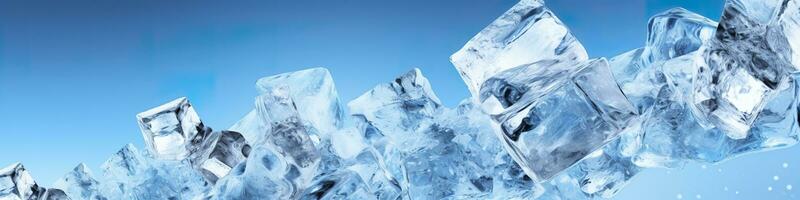 ai généré pièces de la glace et l'eau sur bleu Contexte. génératif ai photo