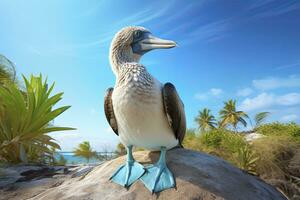 ai généré le rare à pieds bleus nigaud repose sur le plage. ai généré photo