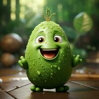 ai généré 3d réaliste dessin animé mignonne Avocat fruit photo