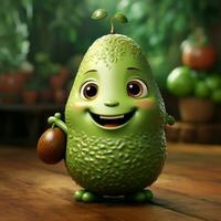 ai généré 3d réaliste dessin animé mignonne Avocat fruit photo