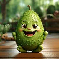 ai généré 3d réaliste dessin animé mignonne Avocat fruit photo