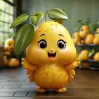 ai généré 3d réaliste dessin animé mignonne mangue fruit photo