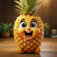 ai généré 3d réaliste dessin animé mignonne ananas fruit photo