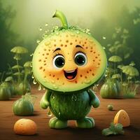 ai généré 3d réaliste dessin animé mignonne pastèque fruit photo