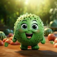 ai généré 3d réaliste dessin animé mignonne pastèque fruit photo