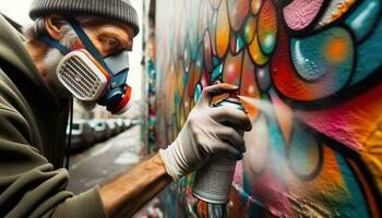 ai généré le rue artiste se tourne le ville mur dans une coloré toile. génératif ai photo