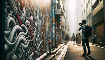 ai généré images mettant en valeur vibrant rue art dans un Urbain ruelle. génératif ai photo