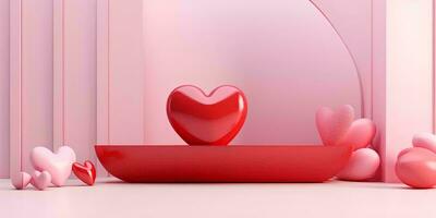 ai généré 3d rendre de une rose Contexte avec une cœur et une podium pour Valentin journée l'amour concept photo