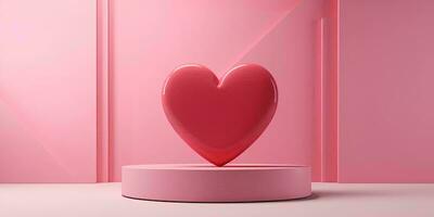 ai généré 3d rendre de une rose Contexte avec une cœur et une podium pour Valentin journée l'amour concept photo