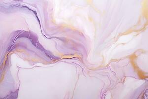 ai généré abstrait Contexte de violet, or et blanc marbre liquide modèle avec d'or stries photo