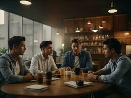 ai généré groupe de Jeune gens à réunion pour leur entreprise. photo