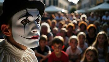 ai généré une pantomime dans le milieu de une fascinant performance dans une bondé ville carré. génératif ai photo