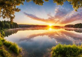 ai généré magnifique le coucher du soleil sur Lac photo